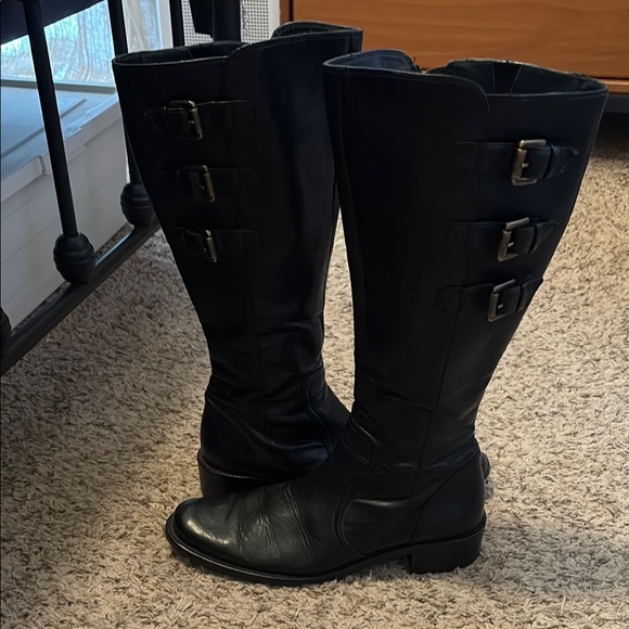 Women's Black Leather Riding Boots - Picture 2 of 4